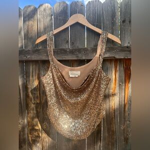 By Anthropologie Gold Sequin Tank Top